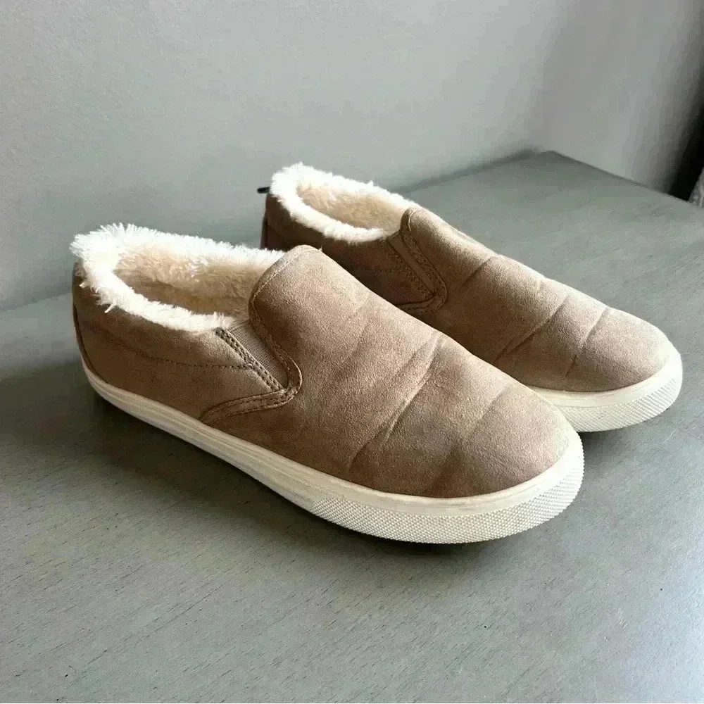 ESPRIT Slip On Sneaker Women 7.5 Paramount Neutral Tan Faux Fur Round Toe Shoe